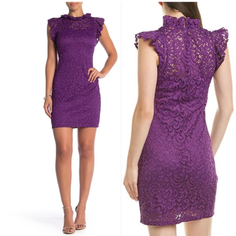NWT ALEXIA ADMOR Purple Lace Dress Cap Sleeve Above Knee Party Cocktail Women's